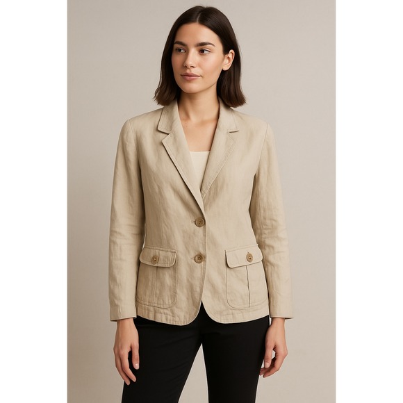 Merona Jackets & Blazers - Quiet Luxury Linen Blazer Jacket Womens L Beige Minimalist Coastal Chic‎ Summer